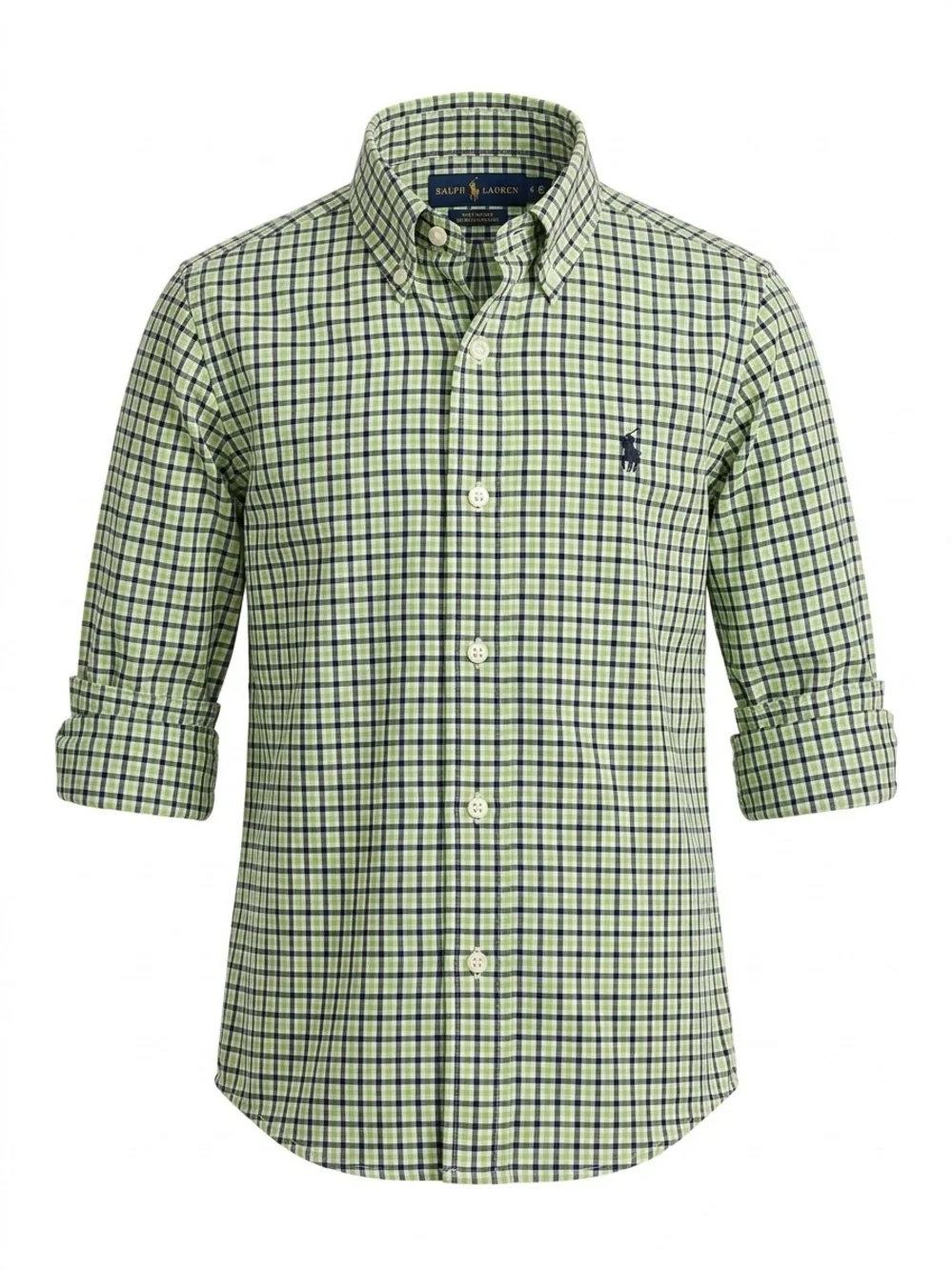 Ralph Lauren Green Blue and White Button-Down Shirt Boys Sz 6